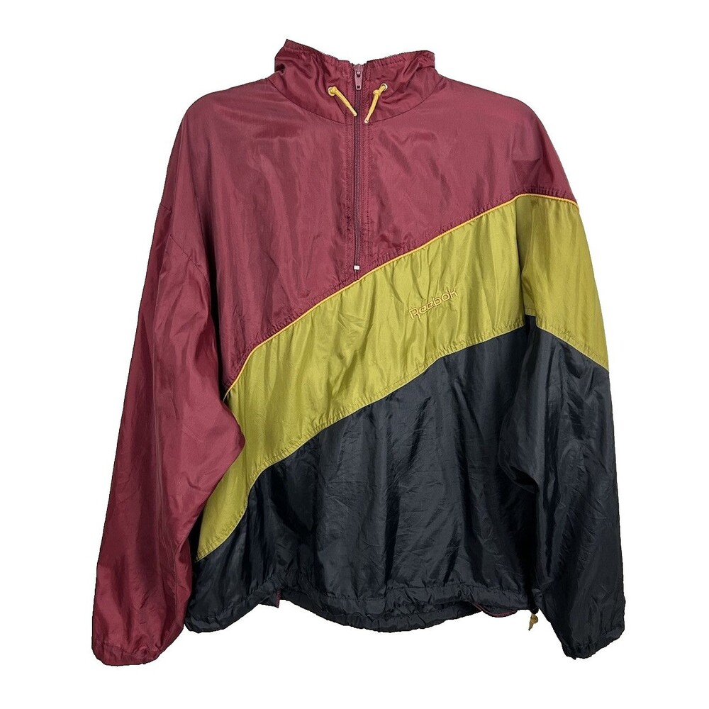 Vintage Reebok Sport Mens Size Large Nylon Colorblock Windbreaker Rain Jacket
